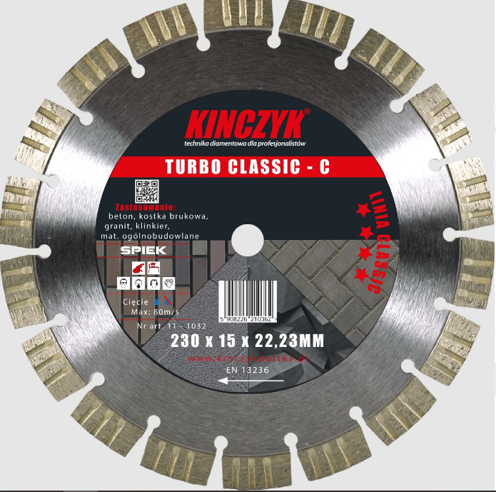 KIŃCZYK Tarcza diamentowa do cięcia Turbo CLASSIC-C 230 MM